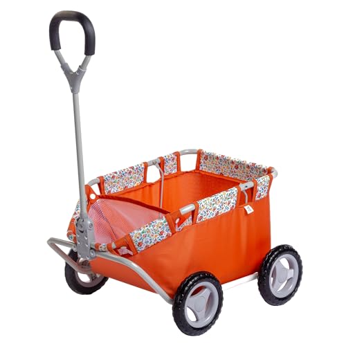 JC Toys - Aufbewahrungskorb für Spielzeug mit Rädern, leicht zu transportieren, Netztasche, gepolsterte Hülle, Kollektion Nature, Orange und Blumenmuster, entworfen von Berenguer, 3 Jahre von jc toys