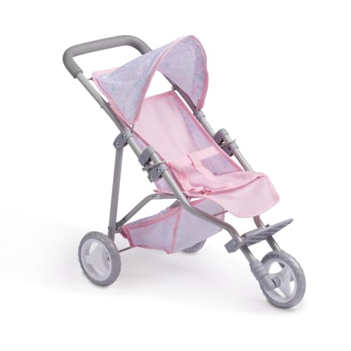 JC Toys Faltbarer Kinderwagen mit 3 Rädern, für Puppen bis 45 cm, Korb und Verdeck, ideal zum Spielen und Spazieren, Rosa mit Blumendekoration, entworfen von Berenguer, ab 3 Jahren von jc toys