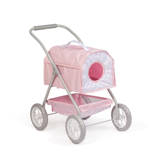 JC Toys Kinderwagen für Haustiere, mit Korb, Abnehmbarer Transportbox für Puppen und Plüschtiere bis 51 cm, ideal zum Spielen und Spazieren, Rosa, Blumen-Kollektion, entworfen von Berenguer, ab 3 von jc toys