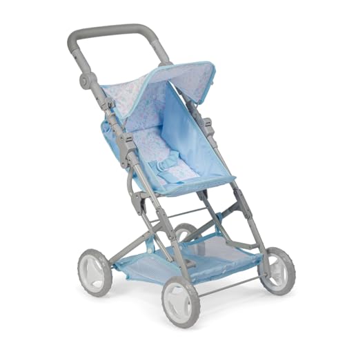 JC Toys Klappbarer Kinderwagen, für Puppen bis zu 45 cm, ideal zum Spielen und Spazieren, Blau mit Blumendekor, entworfen von Berenguer, ab 3 Jahren von jc toys