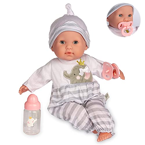 JC Toys- Muñeca Berenguer Boutique de Cuerpo blando de 38 cm, sus ojos se abren y cierran, incluye ropa y accesorios, gris, diseñado por Berenguer, +2 años von jc toys