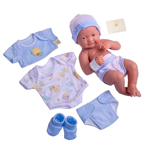 JC Toys- La Newborn Neugeborene Puppe, 38 cm, weiches Vinyl, mit Kleidung und 8 Accessoires, blau, entworfen in Spanien von Berenguer, +2 Jahre alt von jc toys