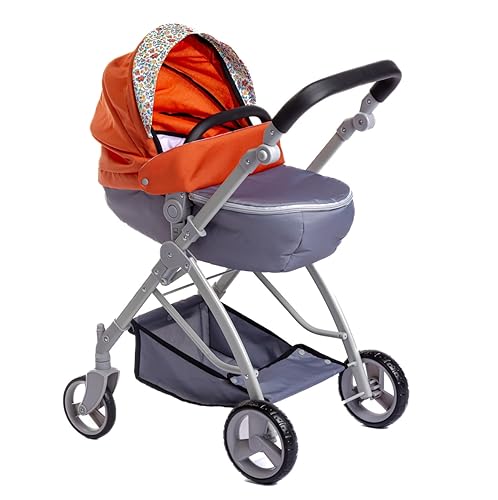 Jc Toys Faltbarer Puppenwagen mit Puppen bis 45 cm, Kollektion Nature, Korb, Verdeck, Buggy, Verstellbarer Lenker, abnehmbare Babywanne, ideal zum Spielen und Spazierengehen, entworfen von Berenguer von jc toys