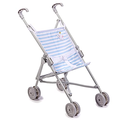 Jc Toys- Regenschirm Faltbarer Kinderwagen, für Puppen bis zu 45 cm, ideal zum Spielen und Spazierengehen, weiß und rosa gestreift, Elefantendekoration, entworfen von Berenguer, 2 Jahre alt von jc toys