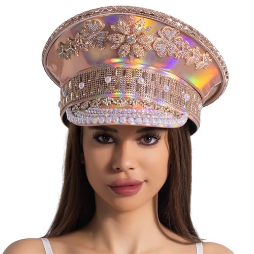 jdstty Kapitän mit Strass besetzter Kapitän für Hochzeit, Gothic, breite Krempe, Karneval, Party, Hut, Damen, Braut, Fedora-Hut, Rollenspiel-Hut von jdstty