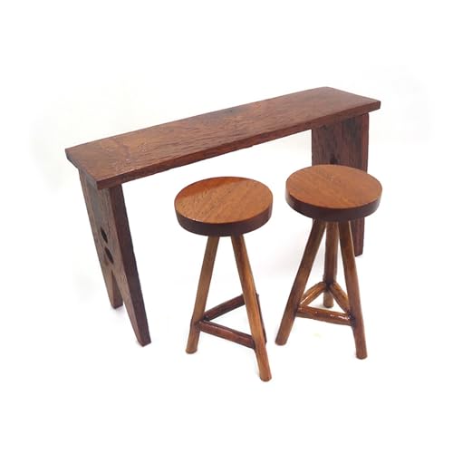 jdstty Realistischer Holztisch Miniatur Zakka Realistisches Totend Spiel Für Rollenausstellungen Runde Top Stool Model Vintage Stuhl 1:12 von jdstty