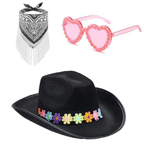 jebyltd Cowgirl-Hut, Schal, Sonnenbrille, Brauthut, Panamahut, für Junggesellinnenabschied, Club, Bühnenshows von jebyltd