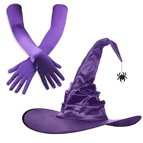 jebyltd Halloween Hexenhut und Handschuhe Set Cosplay Hut Thema Party Hut Cosplay Zubehör von jebyltd