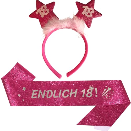 jenich 2er Set 18. Geburtstag Haarreif und Birthday Queen Schärpe Rosarot Birthday Schärpe Stirnband mit Sternen 18 Geburtstagshaarreif für mädchen, 18. Geburtstag Geschenke Partyzubehör jenich 2er Set 18. Geburtstag Haarreif und Birthday Queen Schärpe Rosarot Birthday Schärpe Stirnband mit Sternen 18 Geburtstagshaarreif für mädchen, 18. Geburtstag Geschenke Partyzubehör von jenich