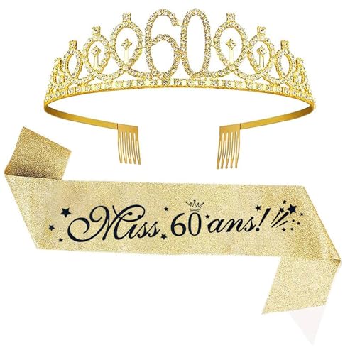 60. Geburtstag Schärpe und Tiara Gold von jenich