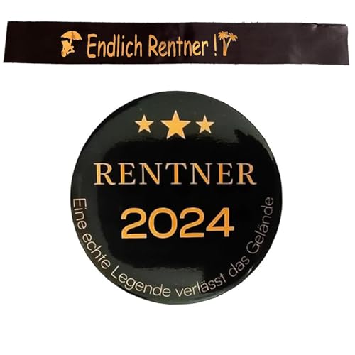 2Pcs Rentner Schärpe und Button Ruhestand Schärpe Ruhestand Geschenk Ruhestand Dekoration Rente 2024 Deko Schwarz Gold eine Legende verlässt das Gelände für Ruhestand Pensionierung Abschiedsfeier von jenich