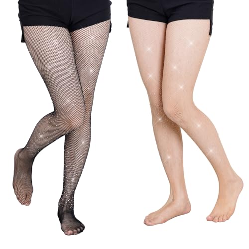 2pcs Damen Glitzer Strumpfhose Strass Netzstrumpfhosen für Halloween Fasching Kostüm Karneval Cosplay Party Performance von jerbro