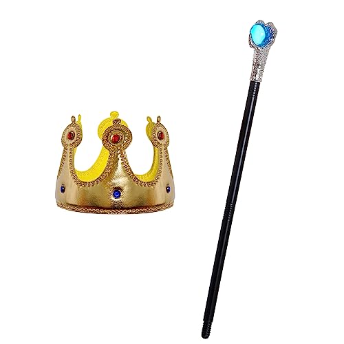 2pcs Krone König Königin Kostüm + Königs-Zepter für Damen Herren Halloween Erwachsene Mottoparty Theater Fasching Cosplay Karneval Verkleiden (Blau) von jerbro