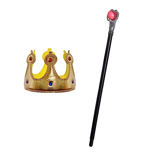 2pcs Krone König Königin Kostüm + Königs-Zepter für Damen Herren Halloween Erwachsene Mottoparty Theater Fasching Cosplay Karneval Verkleiden (Rot) von jerbro