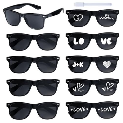 jerbro 10pcs Sonnenbrille Personalisiert Hochzeit JGA Brille Partybrille Hippie Brillen mit Stift für Junggesellenschied Karneval Mottoparty Fasching Cosplay Party von jerbro