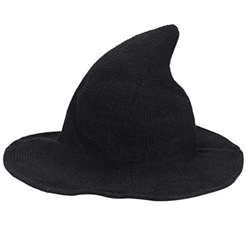 jerbro Damen Hexenhut mit spitzer Krempe Hut Breite Krempe Wolle Strickmütze für Halloween Kostümpartys Karnevalshut Hexenkostüme Party Hüte Kostüm Zubehör Cosplay Maskerade von jerbro