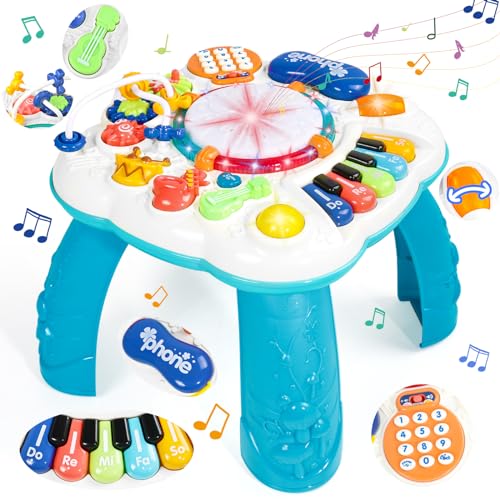 jerryvon Baby Spielzeug ab 1 Jahr - Spieltisch Kinderspielzeug ab 1 Jahr mit Licht Musik Spielzeug ab 1 Jahr 6 in 1 Activity Center Baby Musikinstrumente Kinder Geschenke ab 1 2 3 Jahr Junge Mädchen von jerryvon