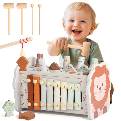 Montessori Spielzeug ab 1 Jahr - 4 in 1 Motorikspielzeug Kinderspielzeug Holzspielzeug ab 1 Jahr-Hammerspiel Xylophon Kinder 1 Jahr Geschenk Geburtstag für Kinder Mädchen Junge 1 Jahr Montessori Spielzeug ab 1 Jahr - 4 in 1 Motorikspielzeug Kinderspielzeug Holzspielzeug ab 1 Jahr-Hammerspiel Xylophon Kinder 1 Jahr Geschenk Geburtstag für Kinder Mädchen Junge 1 Jahr von jerryvon