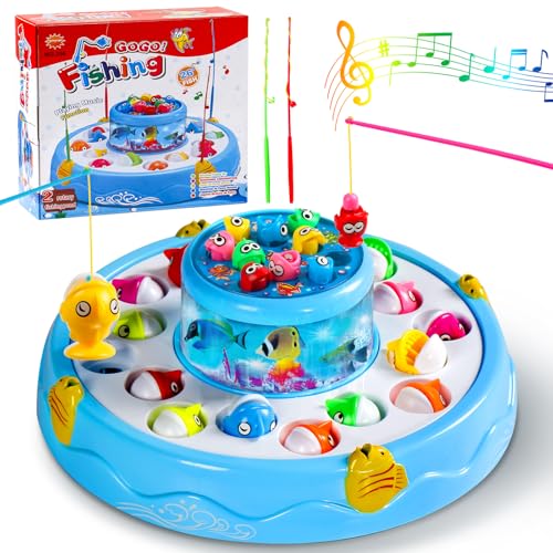 Angelspiel Spiele Spielzeug ab 2 3 4 Jahre Fische Angeln Mit 4 Kinderangel,26 Fische Kinderspiele Magnet Kinder Magnetspiel Spiele ab 2 3 4 5 Jahren Geschenk Junge Mädchen（Doppelschicht） von jerryvon