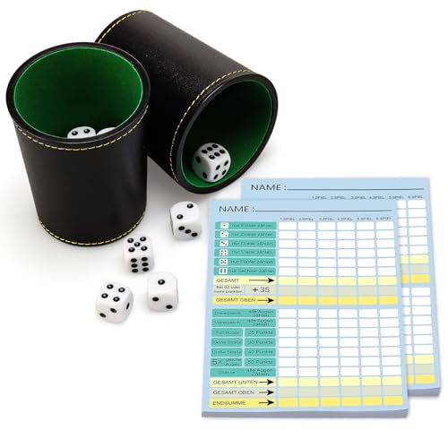 Würfel Spiel Set würfelbecher mit würfeln mit Würfelspiel Block DIN A6 leder und Flexibler würfelbecher XXL würfelspiel gewinnkarten Spielblöcke für Würfelspiele für Erwachsene Familienspiel (2) von jiawaggag