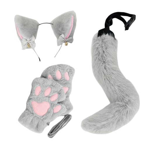 jiingekk 3-teiliges Halloween-Katzenkostüm-Set für Mädchen, Cosplay, Halloween, Katzen, Kostüm-Zubehör mit Stirnband, Schwanzhandschuhen von jiingekk