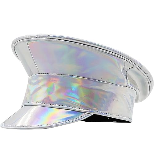 jiingekk Schimmernde Kapitänsmütze für Erwachsene, Lackleder, für Junggesellinnenabschied, Musikfestival, Karneval jiingekk Schimmernde Kapitänsmütze für Erwachsene, Lackleder, für Junggesellinnenabschied, Musikfestival, Karneval von jiingekk