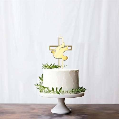 Tortenaufsatz aus verspiegeltem Acryl, goldfarbenes Tauben-Kreuz-Kuchenaufsatz für Taufe, Erstkommunion, religiöse Kuchendekoration (Stil 2), 3 Stück von jileijar