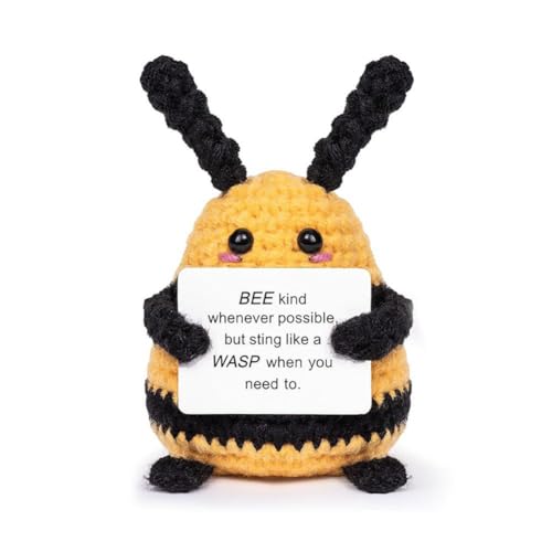 jileijar Lustige positive Biene, Mini-Häkelbiene mit positiven Affirmationskarten für inspirierende, gestrickte Emote mit Bienenpuppe, Taschenumarmung von jileijar