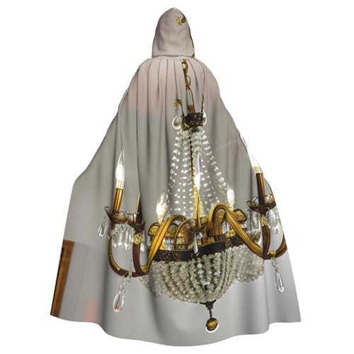 jingong Ball Room Chandelier Print Elegant Hooded Cloak, Oversized Hooded Cape with Bow Tie for Halloween Costume Party Role-Play von jingong