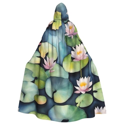 jingong Black Lily Pads Print Elegant Hooded Cloak Oversized Hooded Cape with Bow Tie for Halloween Costume Party Role-Play von jingong