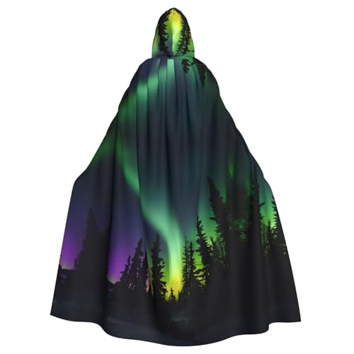 jingong Dark Northern Lights Print Eleganter Kapuzenumhang Übergroßer Kapuzenumhang mit Fliege für Halloween, Kostümpartys, Rollenspiele von jingong