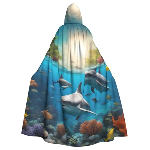 jingong Delfine Sea Turtle Shark Octopus Coral Hooded Cloak Party Decoration Cape for Carnival Cosplay Costumes Maskerade and Theme Parties von jingong