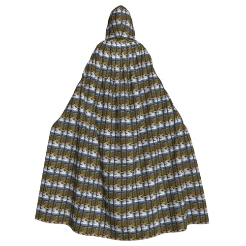 jingong Elch Mountain Pine Tree Print Elegant Hooded Cloak Oversized Hooded Cape with Bow Tie for Halloween Costume Party Role-Play von jingong