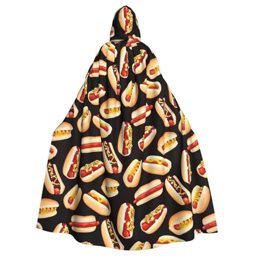 jingong Fun Food Hot Dogs Print Eleganter Kapuzenumhang Übergroßer Kapuzenumhang mit Fliege für Halloween Kostümpartys Rollenspiele von jingong