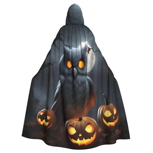 jingong Halloween Eule Geist Kürbis Druck Elegant Kapuzenumhang Übergroßer Kapuzenumhang mit Fliege für Halloween Kostümpartys Rollenspiele von jingong