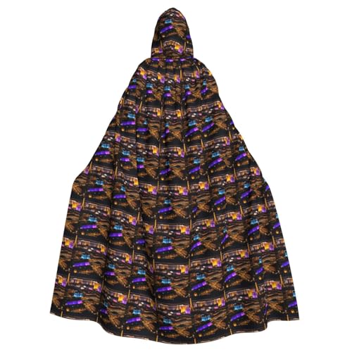 jingong Las Vegas Night View Print Elegant Hooded Cloak Oversized Hooded Cape with Bow Tie for Halloween Costume Party Role-Play von jingong