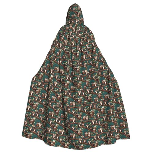 jingong Magic Owel Print Elegant Hooded Cloak, Oversized Hooded Cape with Bow Tie for Halloween Costume Party Role-Play von jingong