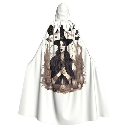 jingong Magic Witch Witchcraft Bohemian Drawing Print Elegant Hooded Cloak, Oversized Hooded Cape with Bow Tie for Halloween, Costume Parties, Role-Play von jingong