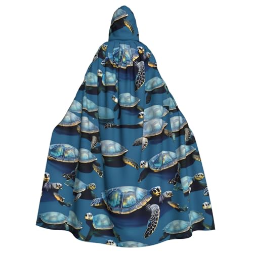 jingong Many Sea Turtle Blue Hooded Cloak Party Decoration Cape for Carnival Cosplay Costumes Maskerade and Theme Parties von jingong