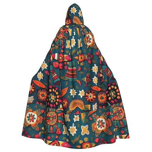 jingong Mexikanischer Folk Boho Print Eleganter Kapuzenumhang Übergroßer Kapuzenumhang mit Fliege für Halloween Kostümpartys Rollenspiele von jingong