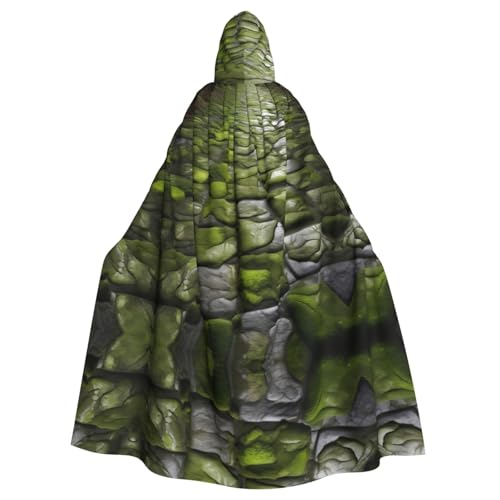 jingong Moss Stone Pavement Print Elegant Hooded Cloak, Oversized Hooded Cape with Bow Tie for Halloween Costume Party Role-Play von jingong