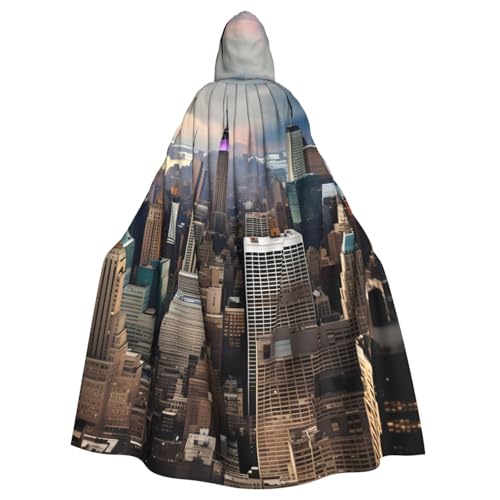 jingong New York Fashion City Print Elegant Hooded Cloak Oversized Hooded Cape with Bow Tie for Halloween Costume Party Role-Play von jingong