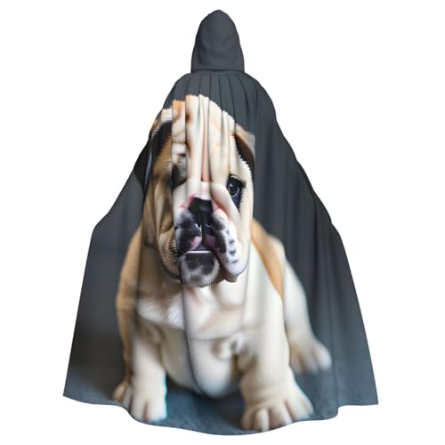 jingong Niedlicher Bulldoggenwelpe 1 Druck eleganter Kapuzenumhang übergroßer Kapuzenumhang mit Fliege für Halloween, Kostümpartys, Rollenspiele von jingong