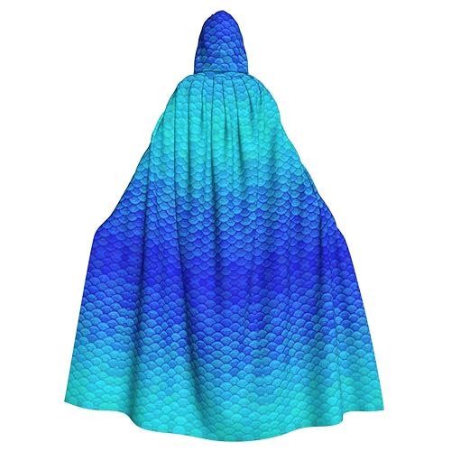 jingong Ocean Sea Blue Mermaid Fish Print Elegant Hooded Cloak Oversized Hooded Cape with Bow Tie for Halloween Costume Party Role-Play von jingong