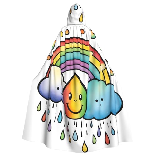 jingong Rainbow Clouds Raindrop 1 Print Eleganter Kapuzenumhang Übergroßer Kapuzenumhang mit Fliege für Halloween Kostümpartys Rollenspiele von jingong