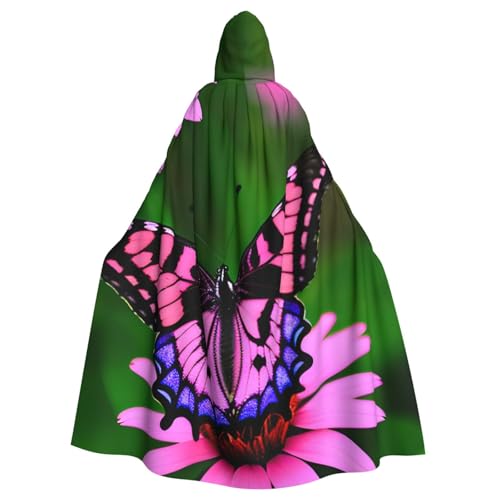 jingong Rosa Blume Lila Schmetterling Druck Elegant Kapuzenumhang Übergroßer Kapuzenumhang mit Fliege für Halloween Kostüm Party Rollenspiel von jingong