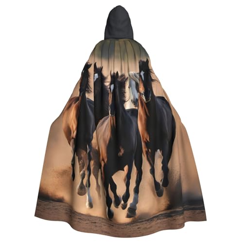 jingong Running Horses Print Elegant Hooded Cloak, Oversized Hooded Cape with Bow Tie for Halloween, Costume Parties, Role-Play von jingong