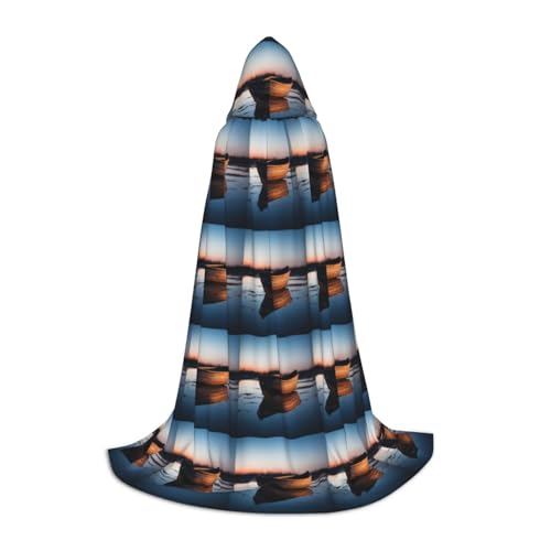 jingong Ship on the Blue Ocean Print Full Length Hooded Cloak Oversized Hat Cloak Tunic Hoodies Robe Cosplay Capes von jingong