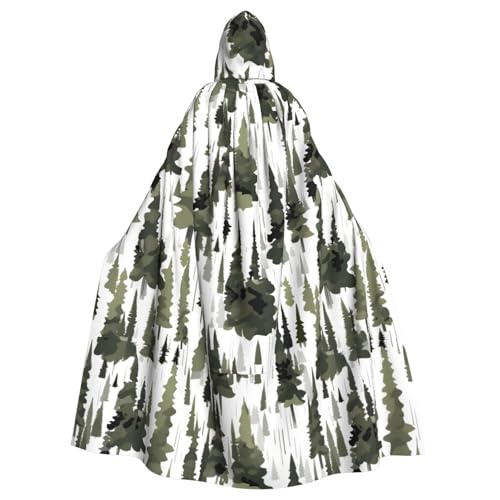 jingong White Trees Camo Muster Print Eleganter Kapuzenumhang Übergroßer Kapuzenumhang mit Fliege für Halloween Kostümpartys Rollenspiele von jingong