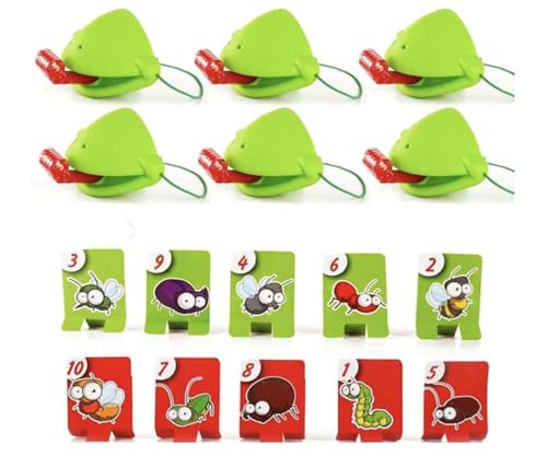 Froschspielzeug, Zungen-Raus-Spiel, Sinnesspielzeug für Kinder mit Autismus-Frosch, Leckkartenspiele, Partyspiel-Geschenke für mehrere Spieler (zwei Personen kämpfen), Insektenkarton enthalten(Green F von jinzha